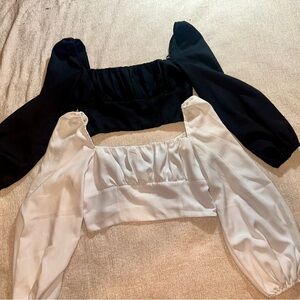 Princess Polly XX Puff Sleeve Crop Top Bundle (1) Black & (1) White Size US 10